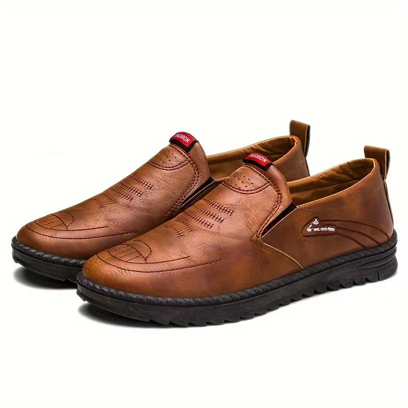 Men's Round Toe Slip-On PU Leather Shoes With PVC Sole