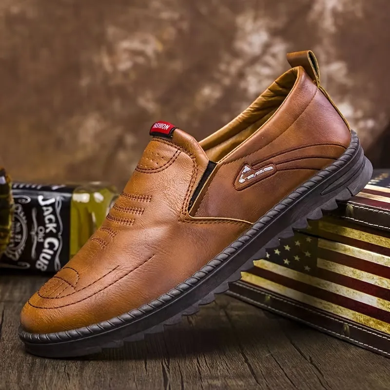 Men's Round Toe Slip-On PU Leather Shoes With PVC Sole