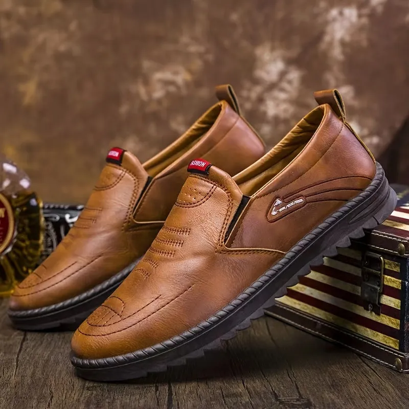 Men's Round Toe Slip-On PU Leather Shoes With PVC Sole