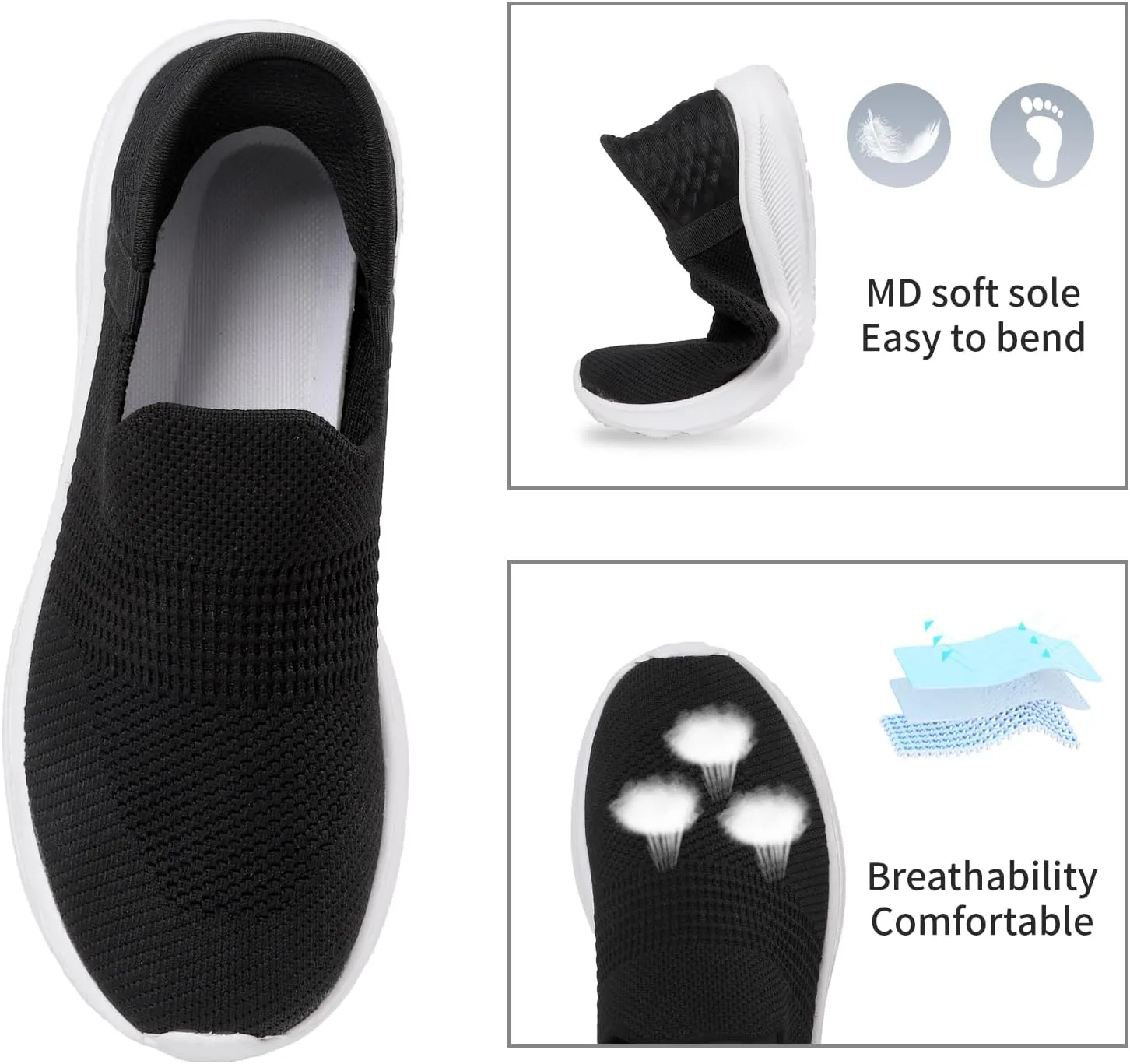Men's Slip-on Loafers Comfortable Walking Shoes Breathable Knit Casual Sneakers Lightweight Breathable Mesh Shoes for Women