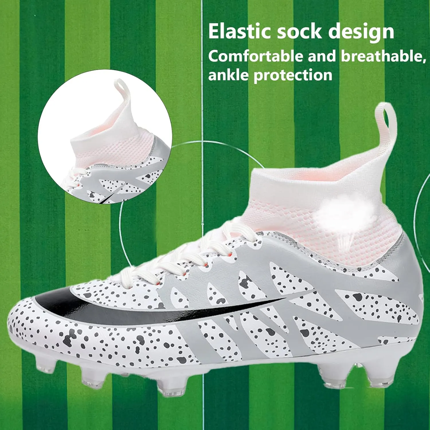 Mens Soccer Cleats Professional High-top Spikes Soccer Shoes Kids Anti-Slip Football Boots Outdoor Indoor Turf Training Football Shoes