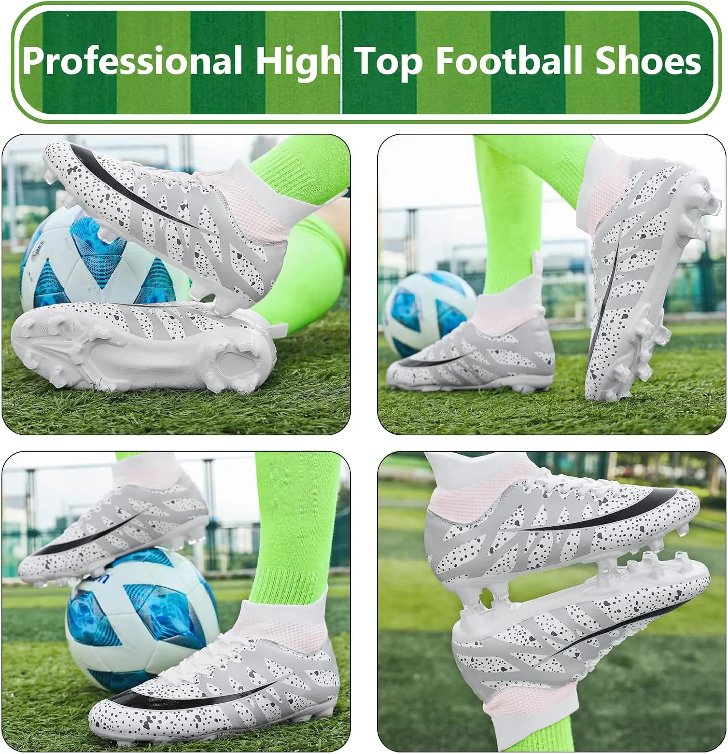 Mens Soccer Cleats Professional High-top Spikes Soccer Shoes Kids Anti-Slip Football Boots Outdoor Indoor Turf Training Football Shoes