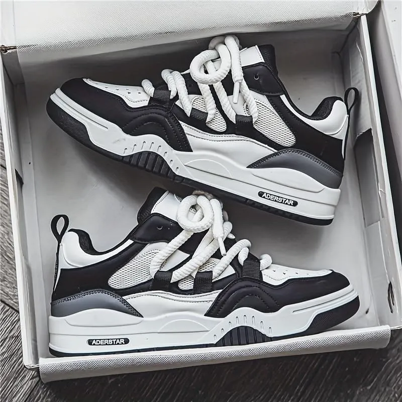 Men's Trendy Street Style Skate Shoes, Comfy Non Slip Lace Up Casual Platform Shoes for Outdoor Activities