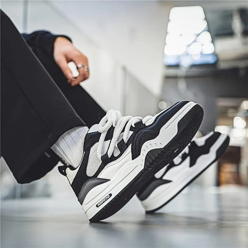 Men's Trendy Street Style Skate Shoes, Comfy Non Slip Lace Up Casual Platform Shoes for Outdoor Activities