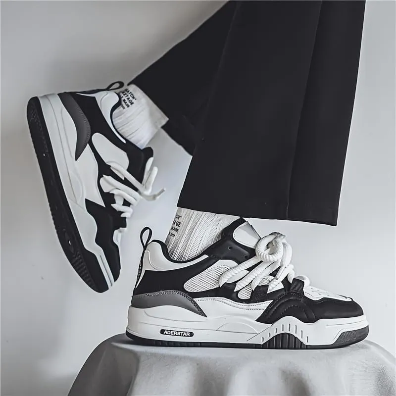 Men's Trendy Street Style Skate Shoes, Comfy Non Slip Lace Up Casual Platform Shoes for Outdoor Activities