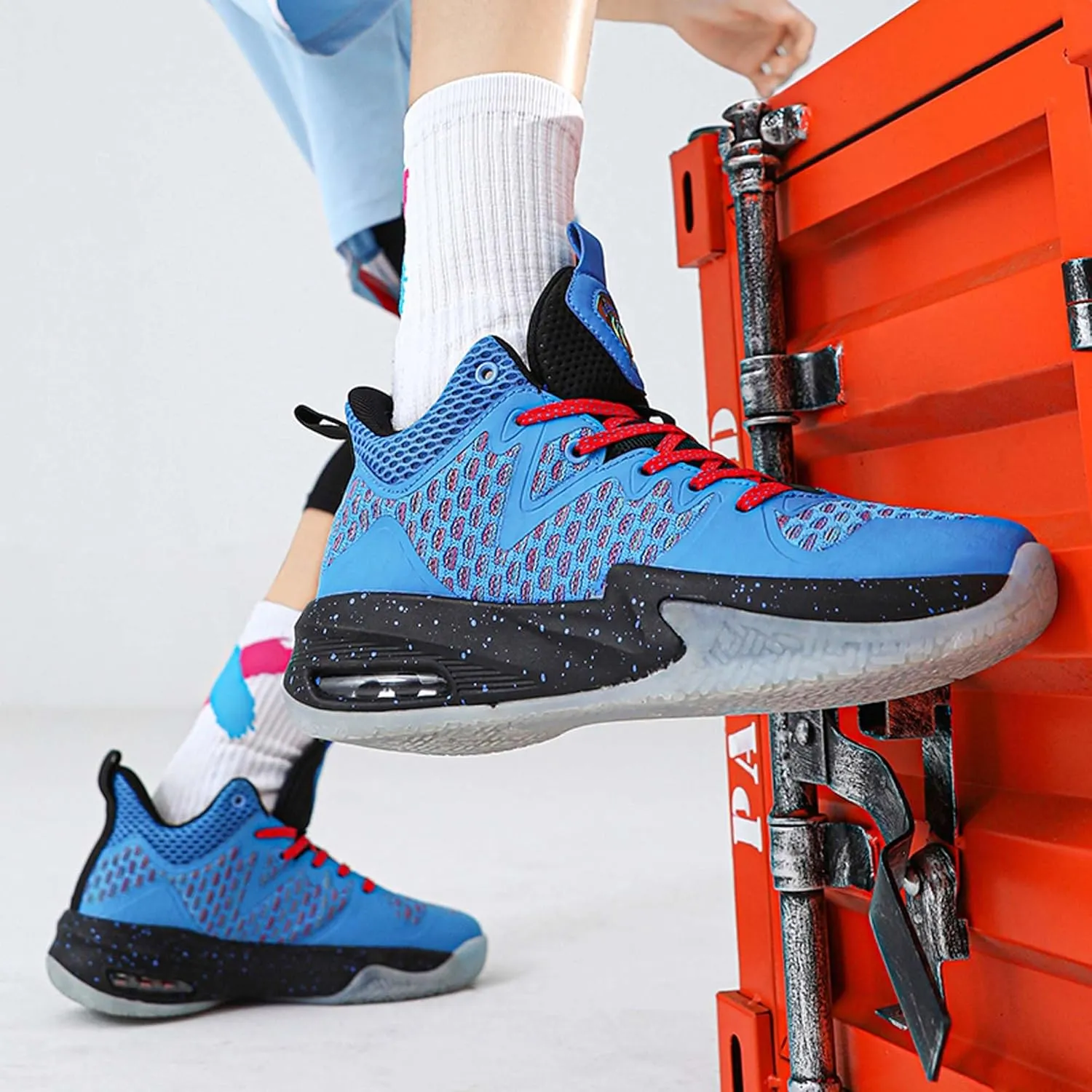 Mens White Lace Up Basketball Shoes Rubber Soles High Elasticity Running Shoes Comfortable and Breathable Badminton Sports Shoes Anti Slip and Wear Resistant Outdoor Hiking Shoes Fitness Shoes