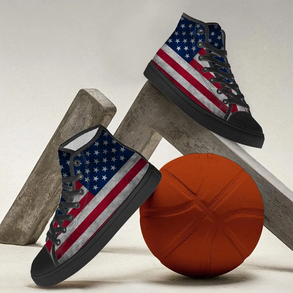 Men's Women's American Flag High Top Canvas Shoes USA Flag High Top Sneakers Lace Up Casual Shoes Gifts for Men Women
