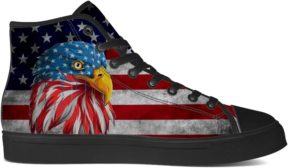 Men's Women's American Flag High Top Canvas Shoes USA Flag High Top Sneakers Lace Up Casual Shoes Gifts for Men Women