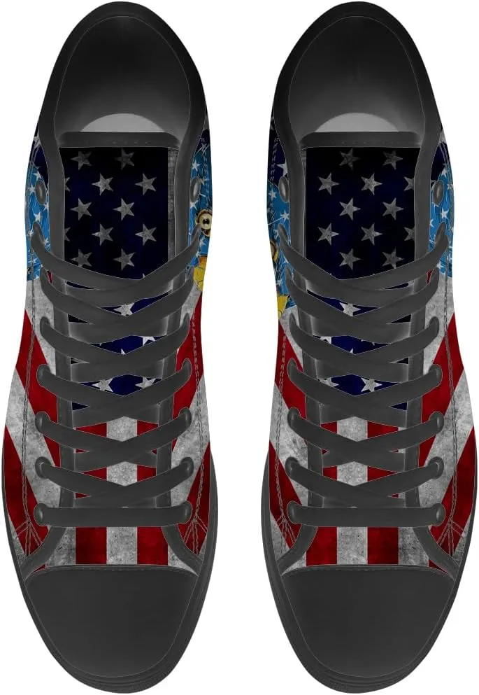 Men's Women's American Flag High Top Canvas Shoes USA Flag High Top Sneakers Lace Up Casual Shoes Gifts for Men Women