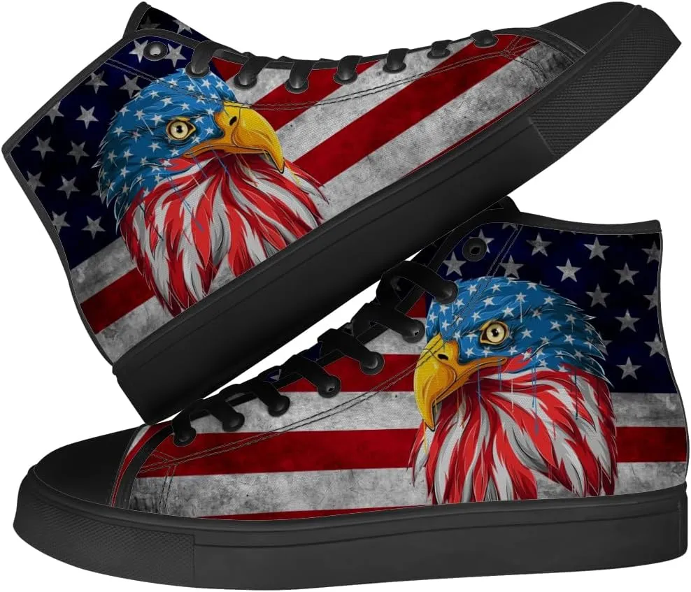 Men's Women's American Flag High Top Canvas Shoes USA Flag High Top Sneakers Lace Up Casual Shoes Gifts for Men Women