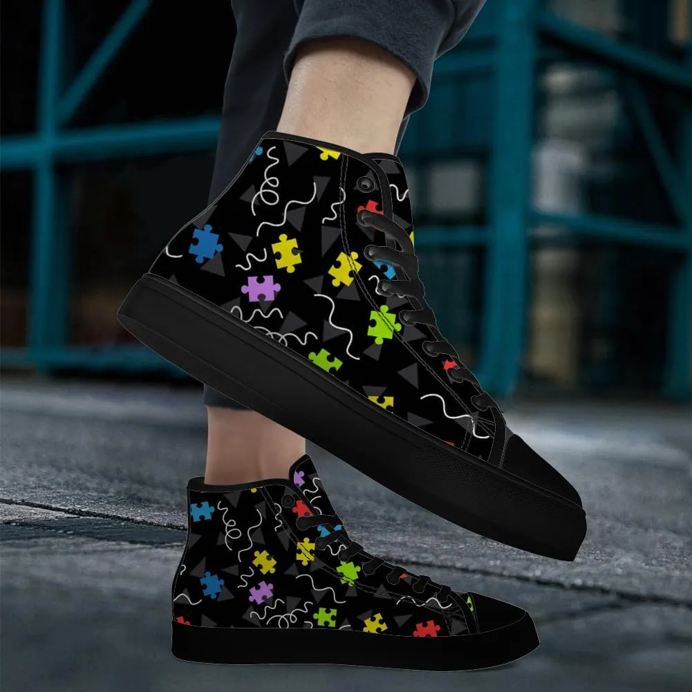 Men's Women's Autism Awareness High Top Sneakers Canvas Shoes Autism Puzzle Shoes Gifts for Men Women