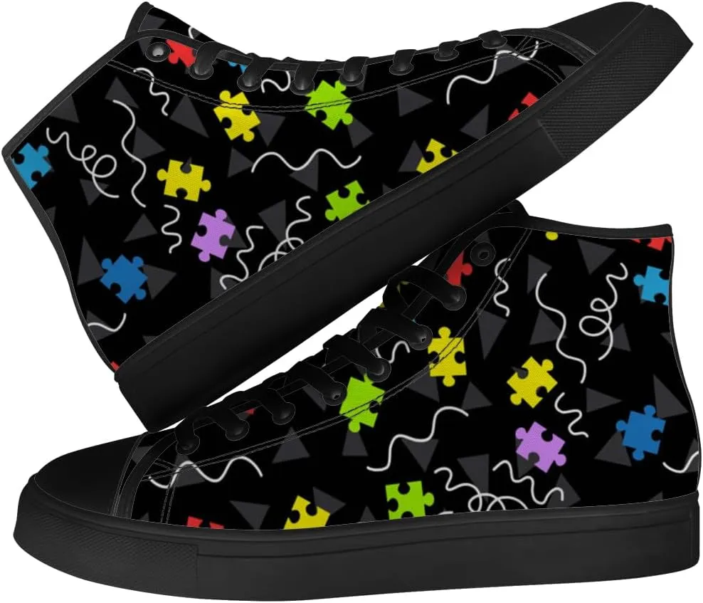 Men's Women's Autism Awareness High Top Sneakers Canvas Shoes Autism Puzzle Shoes Gifts for Men Women