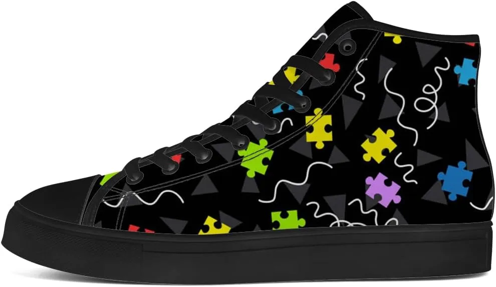 Men's Women's Autism Awareness High Top Sneakers Canvas Shoes Autism Puzzle Shoes Gifts for Men Women