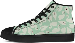 Mens Womens Swan Shoes High Top Canvas Sneakers Lace Up Casual Walking Shoes