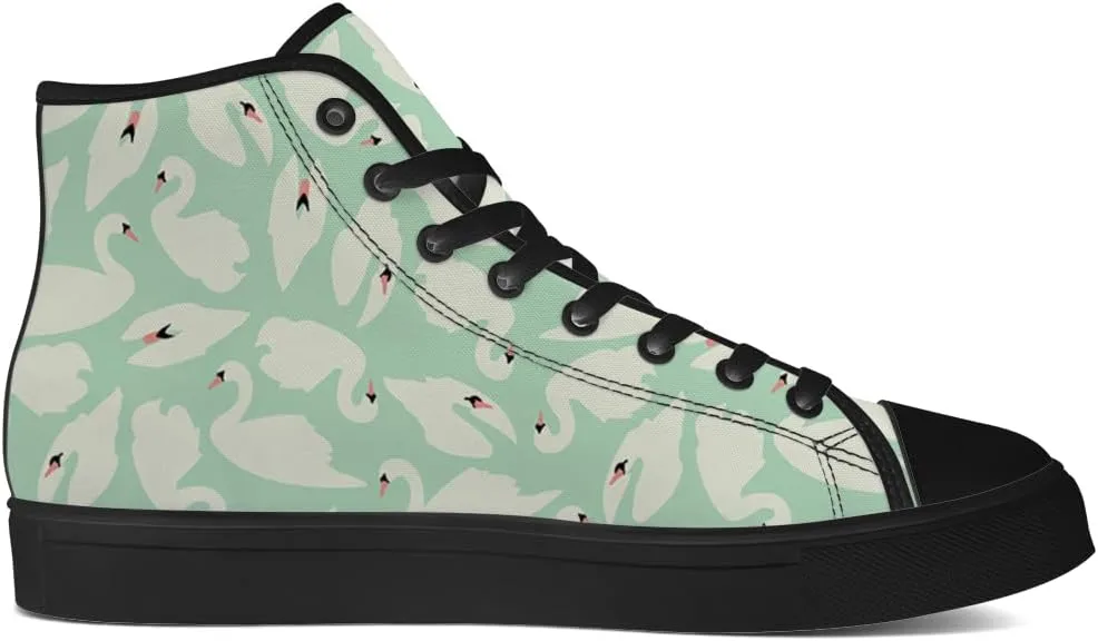 Mens Womens Swan Shoes High Top Canvas Sneakers Lace Up Casual Walking Shoes