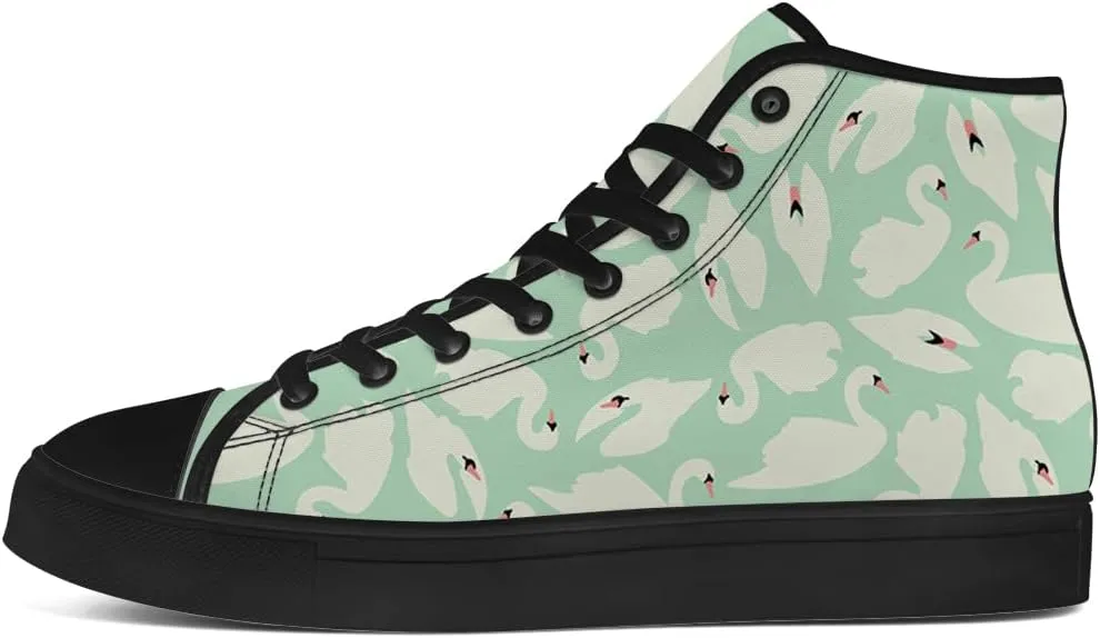 Mens Womens Swan Shoes High Top Canvas Sneakers Lace Up Casual Walking Shoes