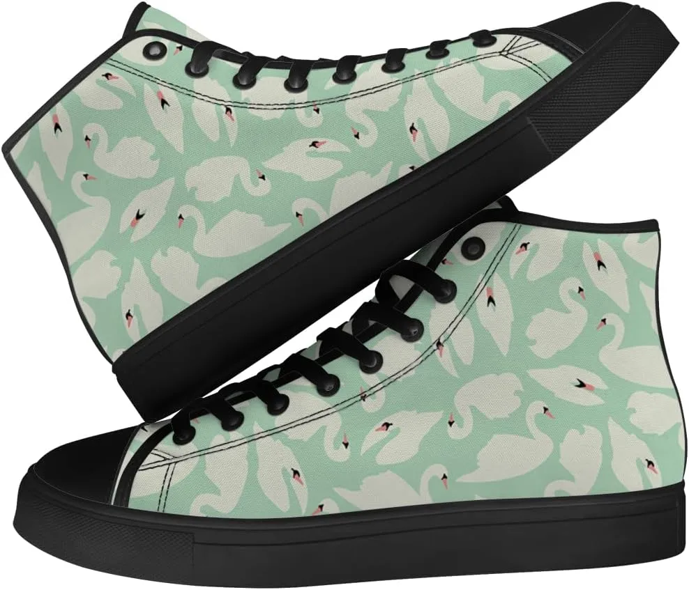 Mens Womens Swan Shoes High Top Canvas Sneakers Lace Up Casual Walking Shoes