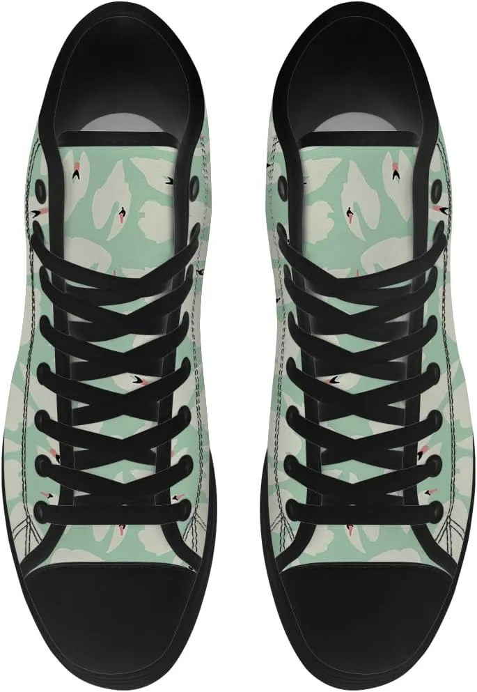 Mens Womens Swan Shoes High Top Canvas Sneakers Lace Up Casual Walking Shoes