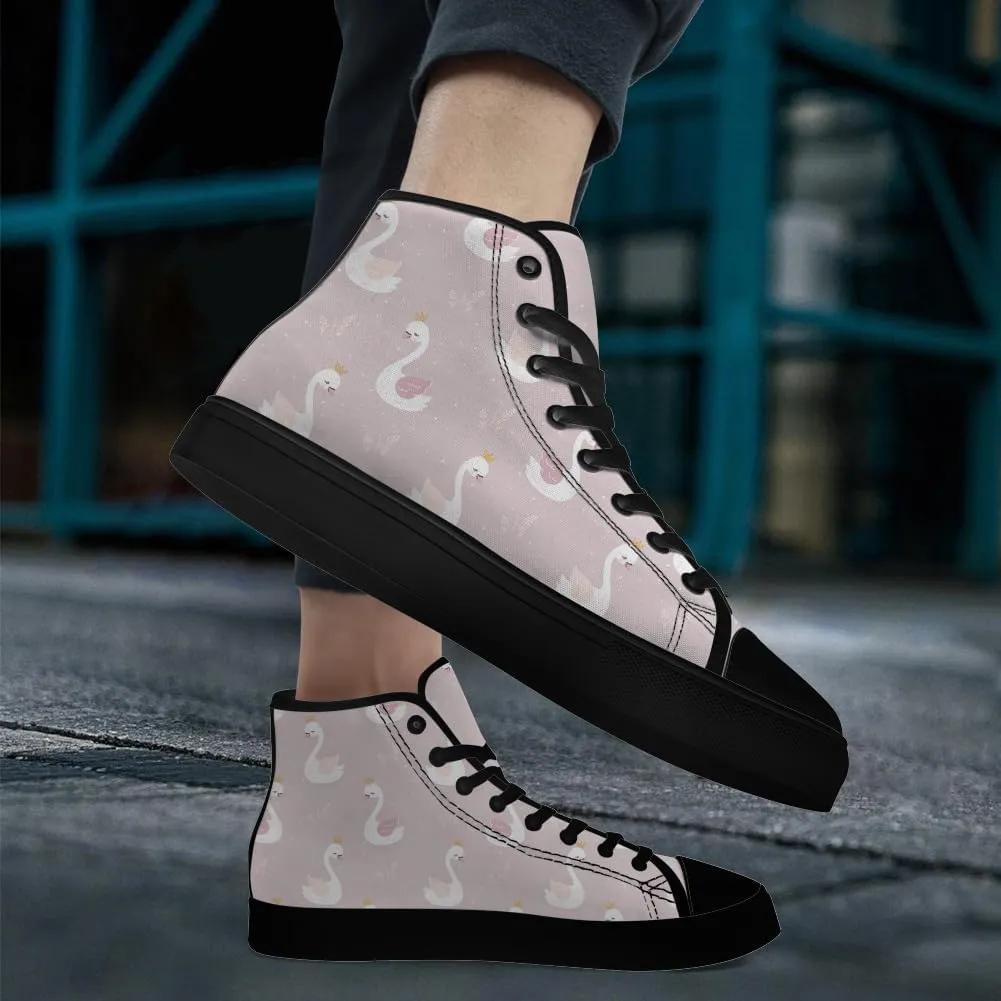 Mens Womens Swan Shoes High Top Canvas Sneakers Lace Up Casual Walking Shoes