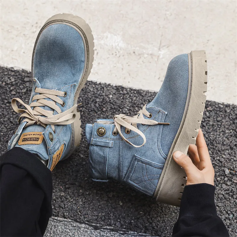 MLB LTHR-13 Denim Lace-Up Boots