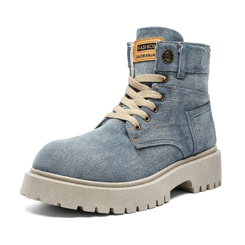 MLB LTHR-13 Denim Lace-Up Boots