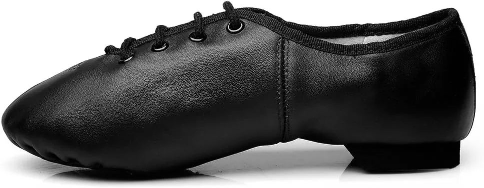MSMAX Leather Jazz Dance Shoes for Women Men Lace up Ballet Dance Sneakers for Boys Girls