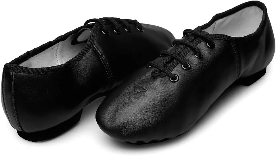 MSMAX Leather Jazz Dance Shoes for Women Men Lace up Ballet Dance Sneakers for Boys Girls
