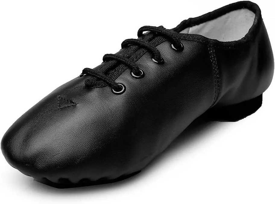 MSMAX Leather Jazz Dance Shoes for Women Men Lace up Ballet Dance Sneakers for Boys Girls
