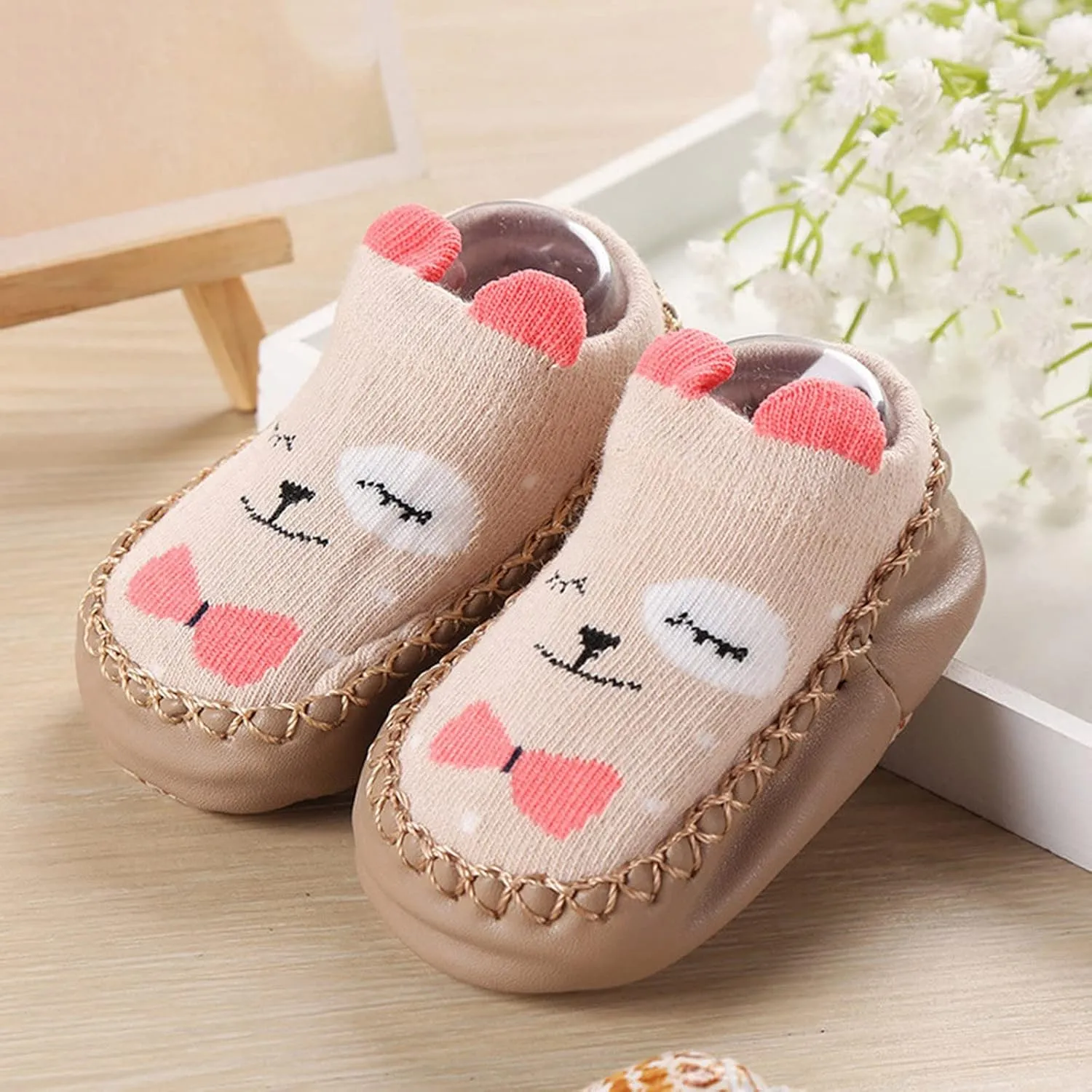 Newborn Baby Boys Girls Cartoon Ears Floor Socks Non Slip Baby Step Shoes Socks Infants Shoes