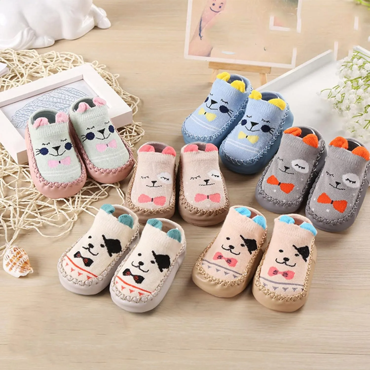 Newborn Baby Boys Girls Cartoon Ears Floor Socks Non Slip Baby Step Shoes Socks Infants Shoes