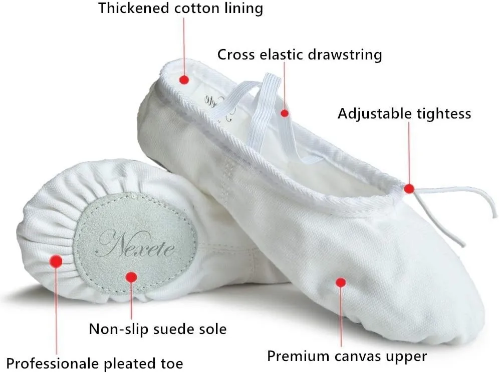 Nexete Ballet Shoes Slippers Classic Canvas Split-Sole Dance Slippers for Toddler Kid Girl Boy Women