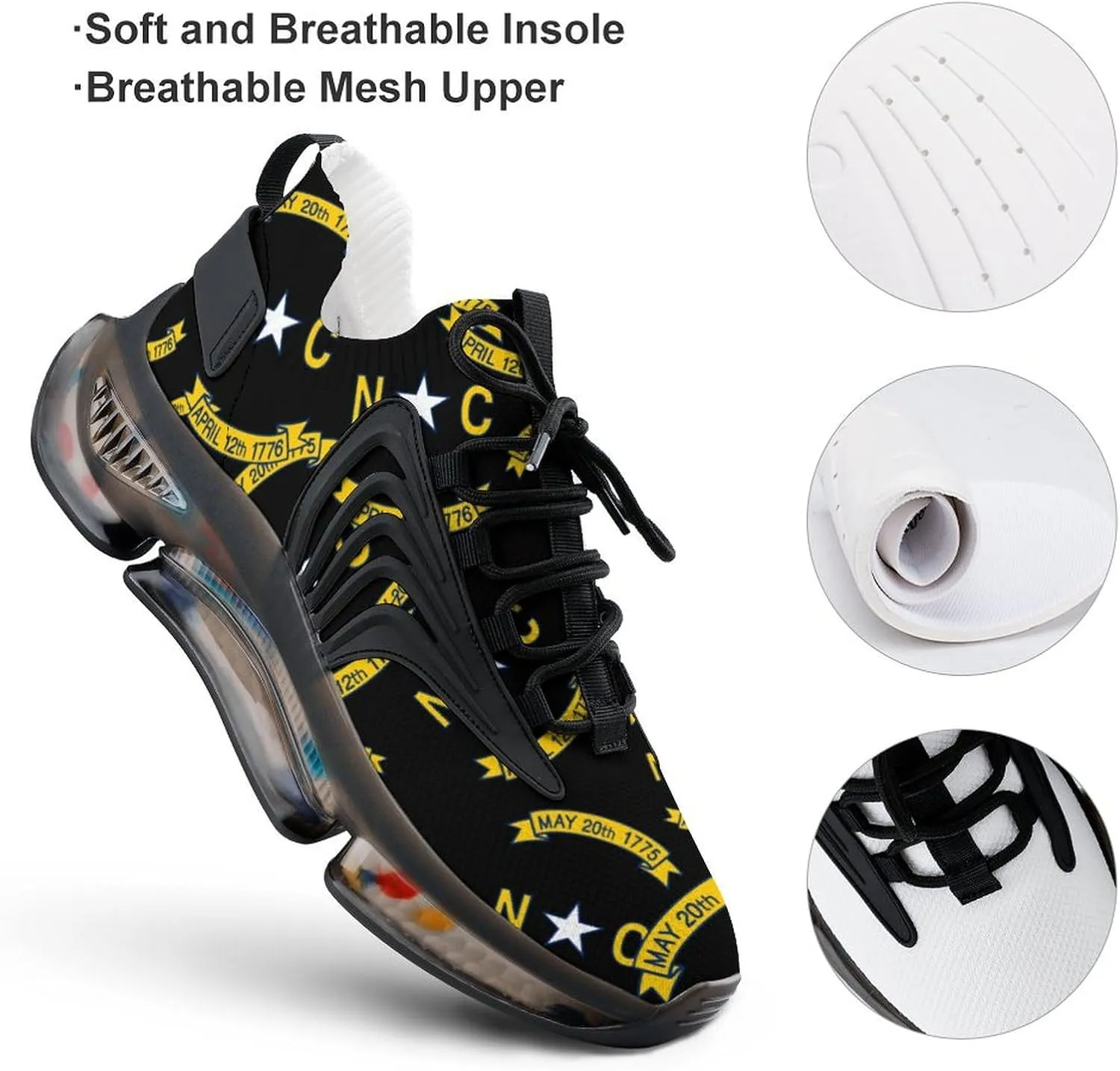 North Carolina State Flag Logo Walking Shoes for Men Lightweight Tennis Fashion Elastic Sports Shoes Cushion Basketball Shoes