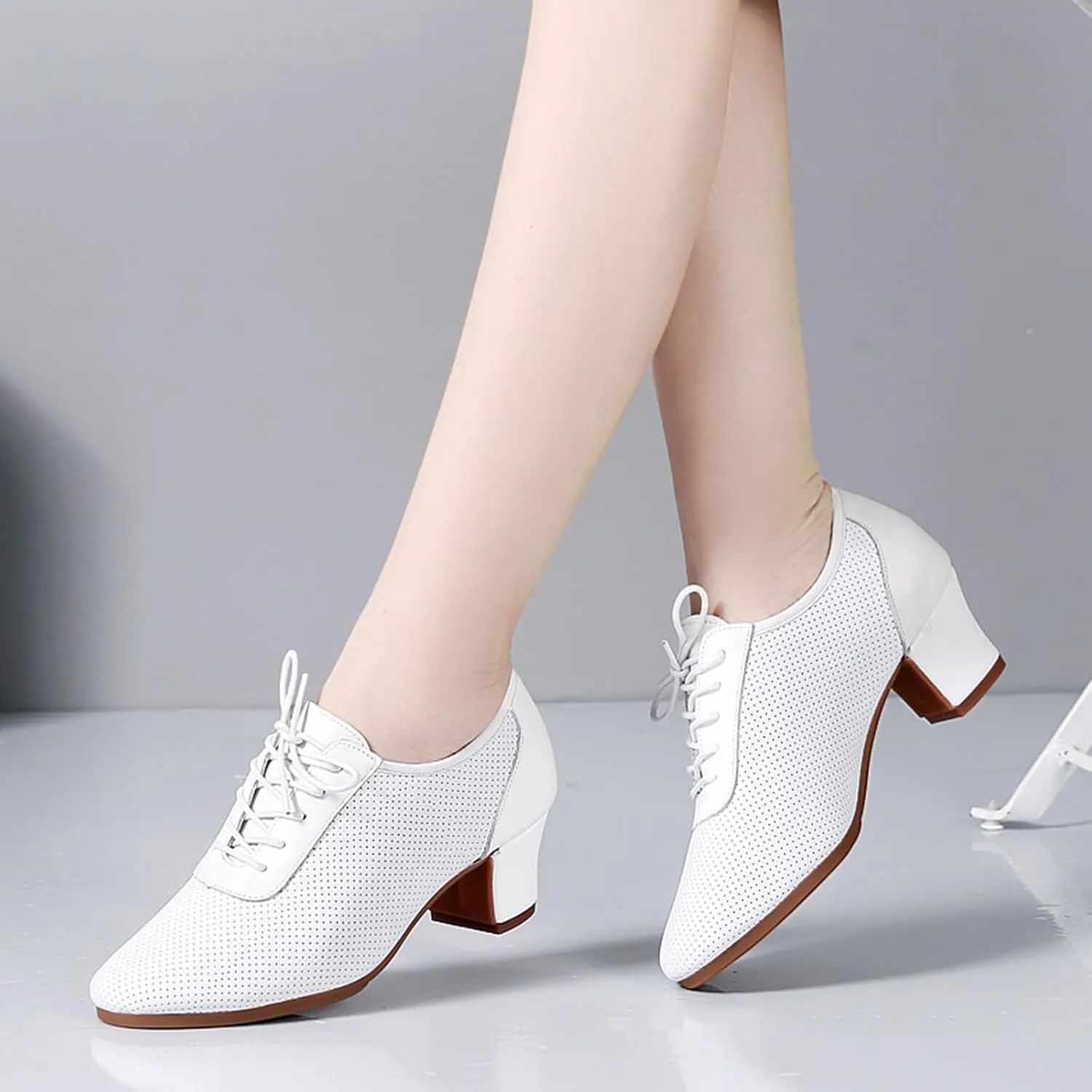 ONAIC Women's Latin Dance Shoes Lace-Up Leather Ballroom Modern Shoes Professional Performance Dance Shoes