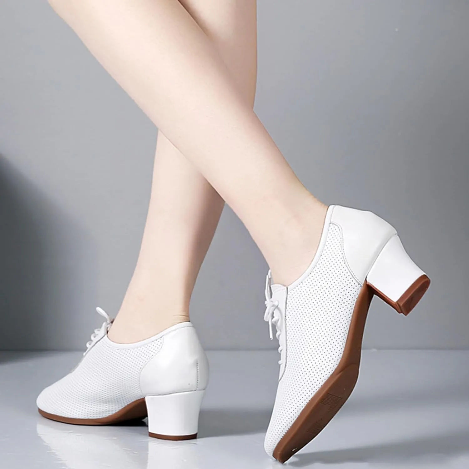 ONAIC Women's Latin Dance Shoes Lace-Up Leather Ballroom Modern Shoes Professional Performance Dance Shoes