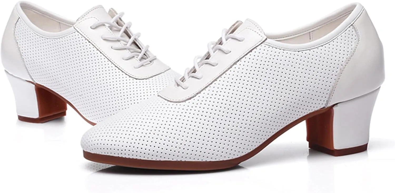 ONAIC Women's Latin Dance Shoes Lace-Up Leather Ballroom Modern Shoes Professional Performance Dance Shoes
