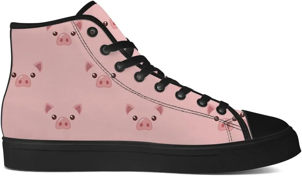 Pig Shoes High Top Canvas Sneakers Lace Up Casual Walking Shoes Gifts for Men Women