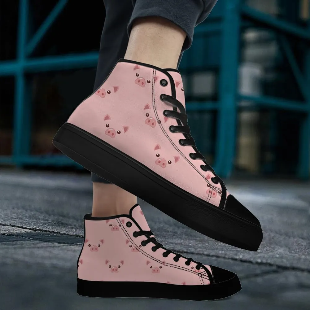 Pig Shoes High Top Canvas Sneakers Lace Up Casual Walking Shoes Gifts for Men Women