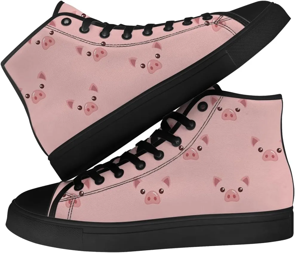 Pig Shoes High Top Canvas Sneakers Lace Up Casual Walking Shoes Gifts for Men Women