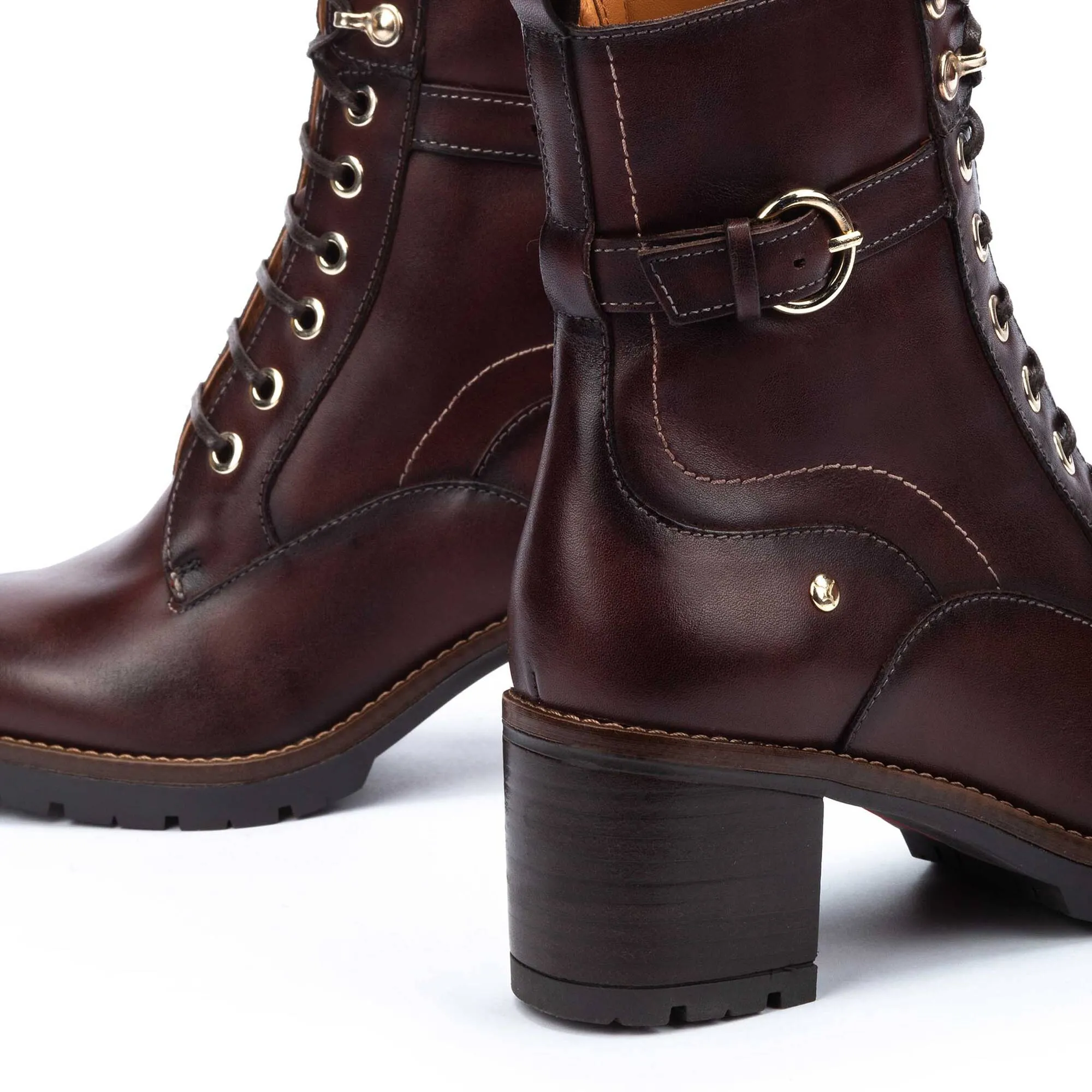 Pikolinos Llanes W7H-8510 Ladies Caoba Brown Leather Zip & Lace Ankle Boots