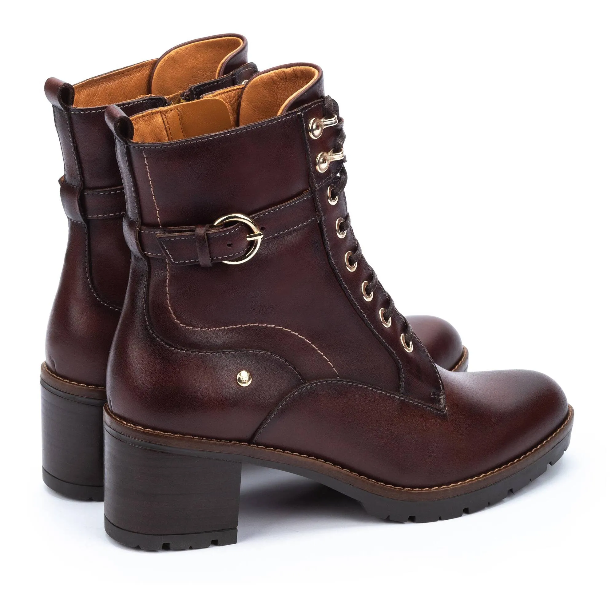 Pikolinos Llanes W7H-8510 Ladies Caoba Brown Leather Zip & Lace Ankle Boots