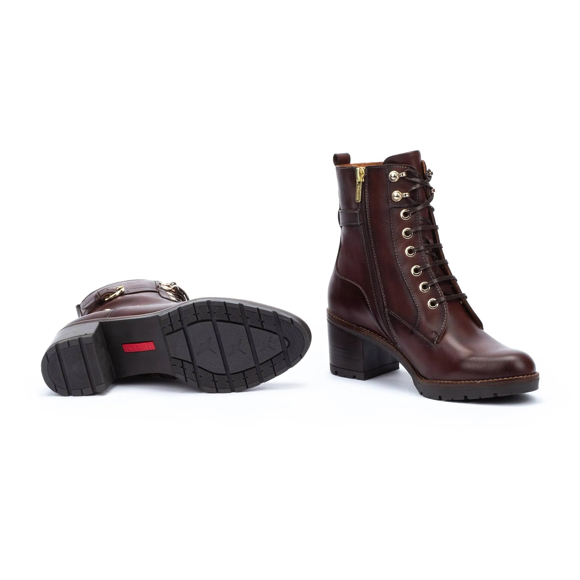 Pikolinos Llanes W7H-8510 Ladies Caoba Brown Leather Zip & Lace Ankle Boots