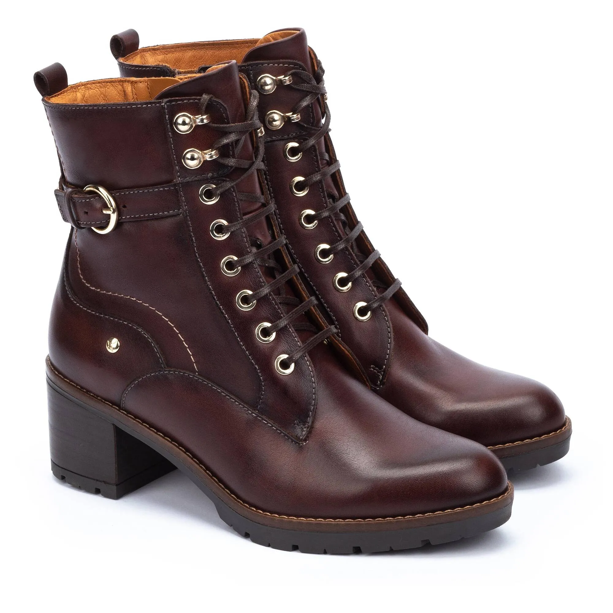 Pikolinos Llanes W7H-8510 Ladies Caoba Brown Leather Zip & Lace Ankle Boots