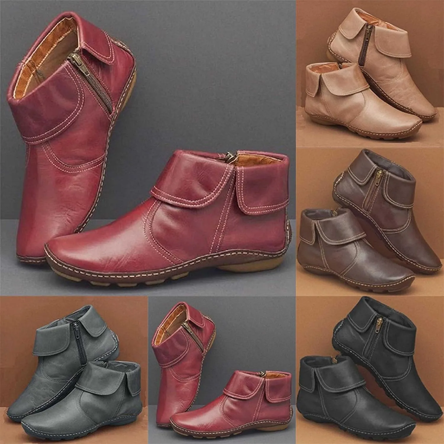 Platform Boots for Women Ankle Black Dress Booties for Women Mens Casual Boots Leather Pointed Toe Bootie for Women Keep Warm Flat Bottom Slip on Pointed Toe Leather Casual