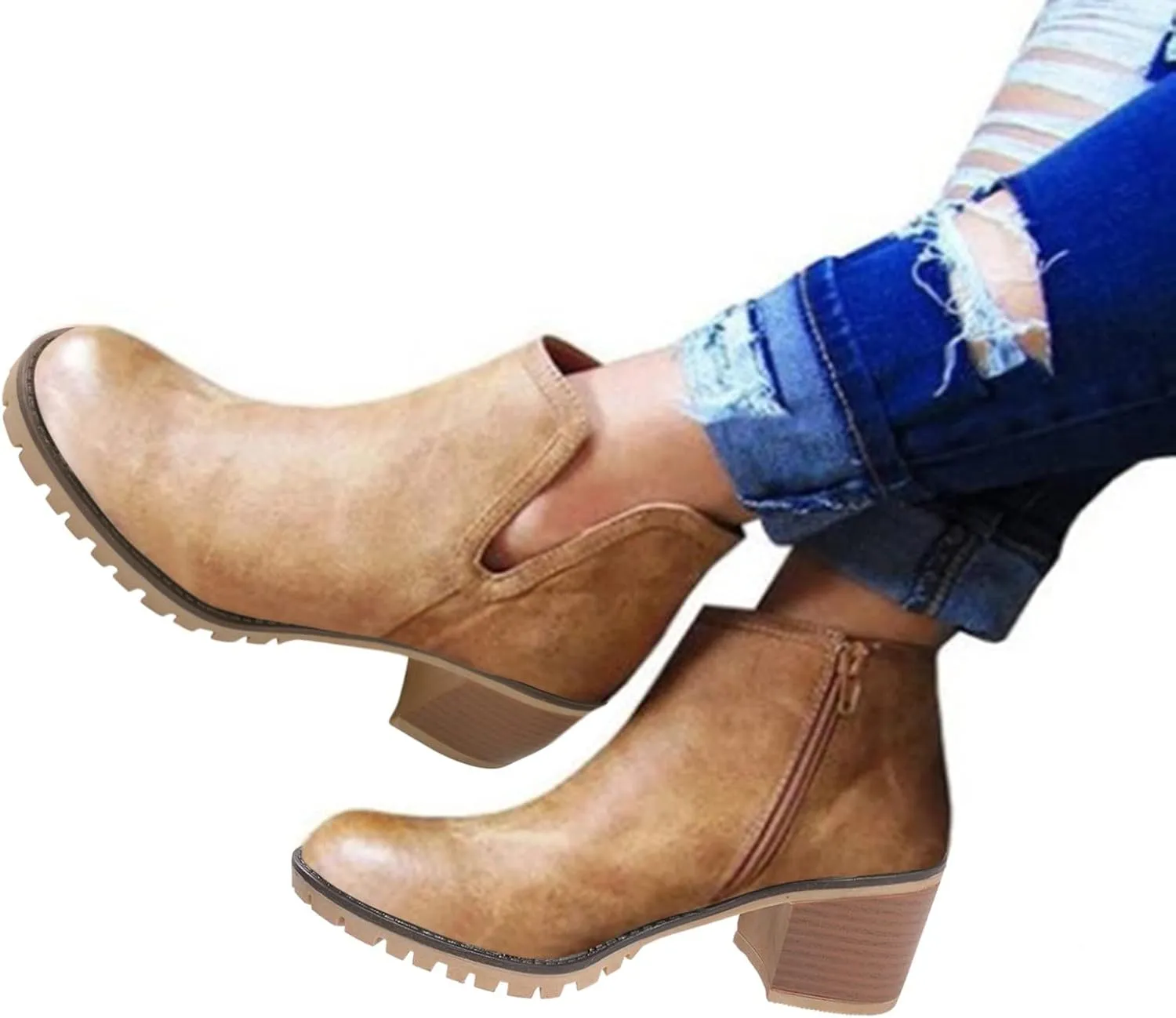 Platform Boots for Women Ankle Comfortable Booties for Women Mens Casual Boots Leather Womens Work Boot Flat Heel Closed Toe Pointed Toe Mid Heel Slip On