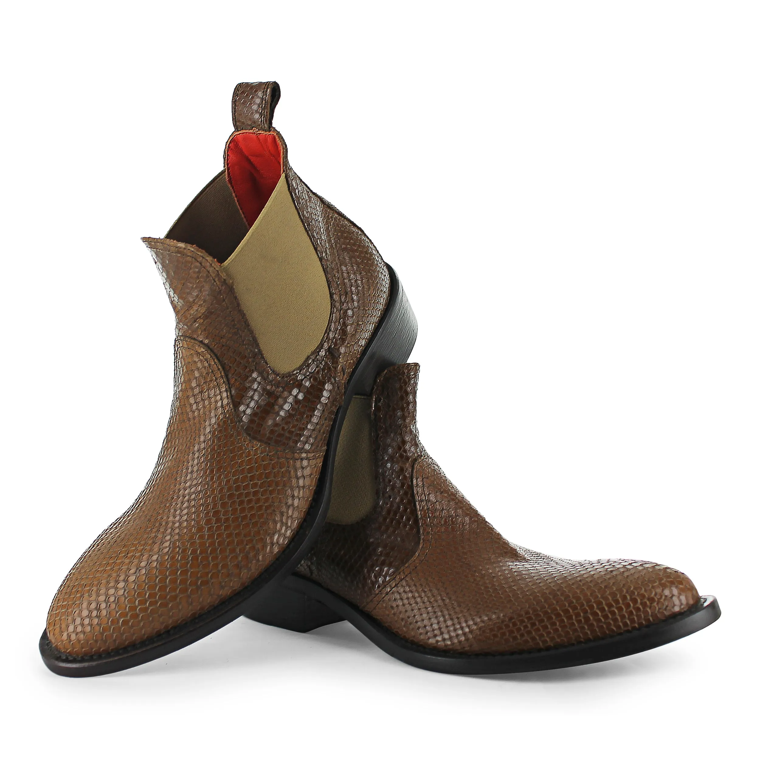 R7701 - Brown Snake Print Chelsea Boot