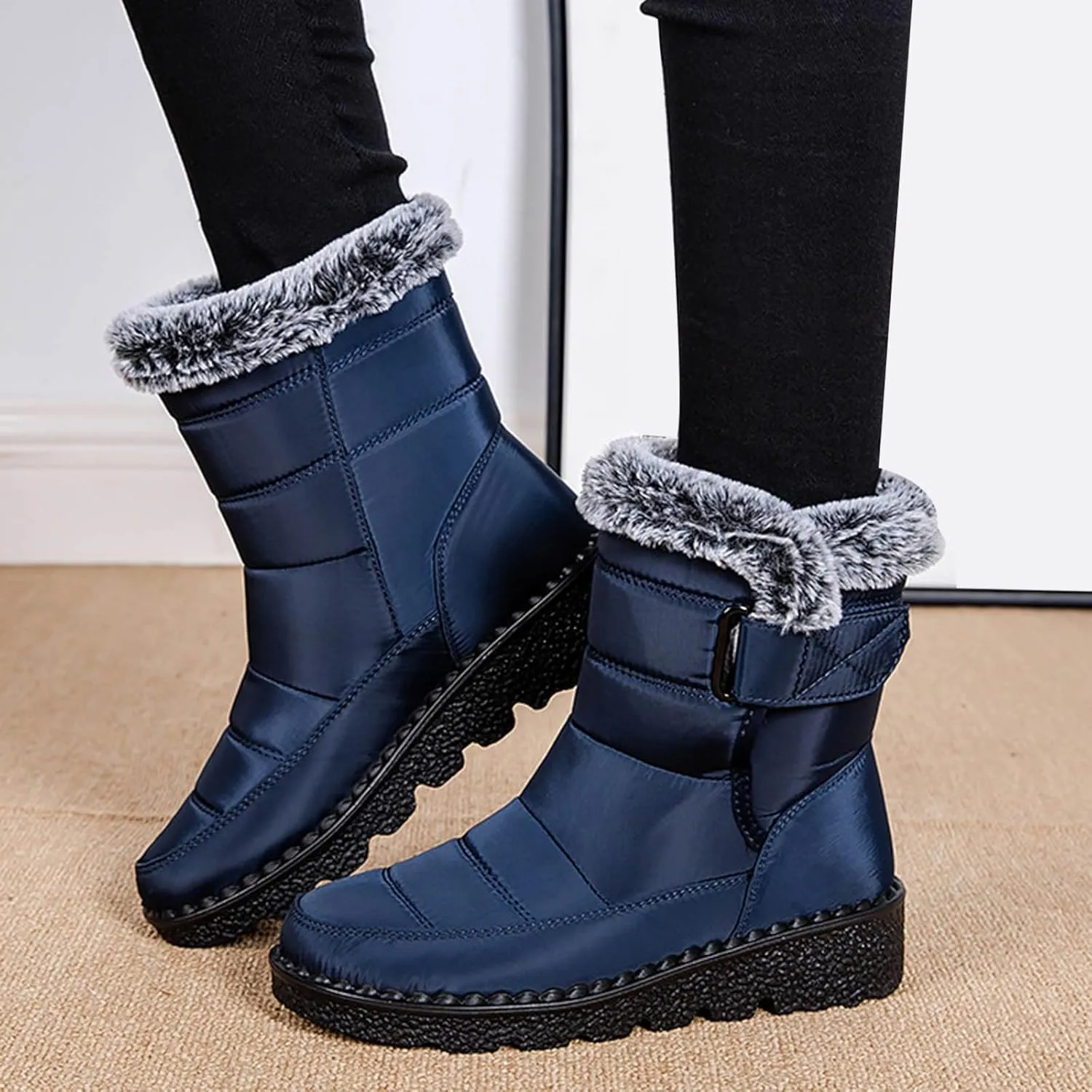 Rain Cloth Water Proof Insulated Boots for Men Plus Velvet Warm Mid Calf Boots Thick Bottom Non Slip Snow Tall Lug Boots
