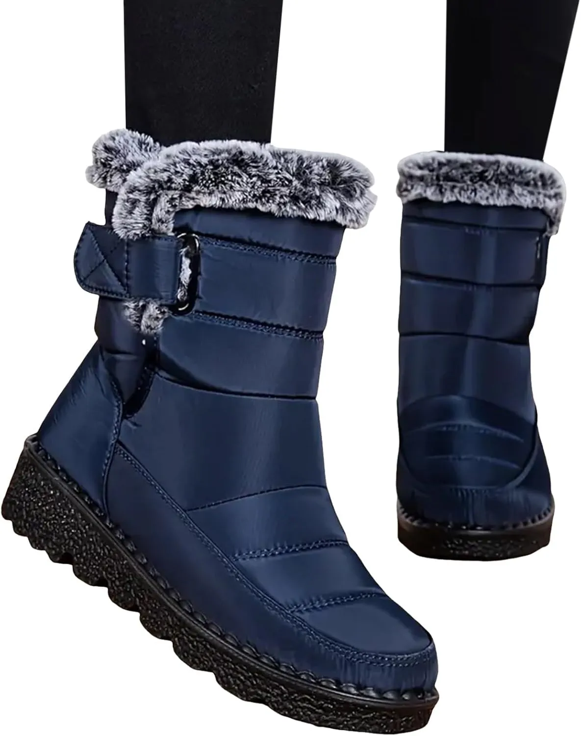 Rain Cloth Water Proof Insulated Boots for Men Plus Velvet Warm Mid Calf Boots Thick Bottom Non Slip Snow Tall Lug Boots