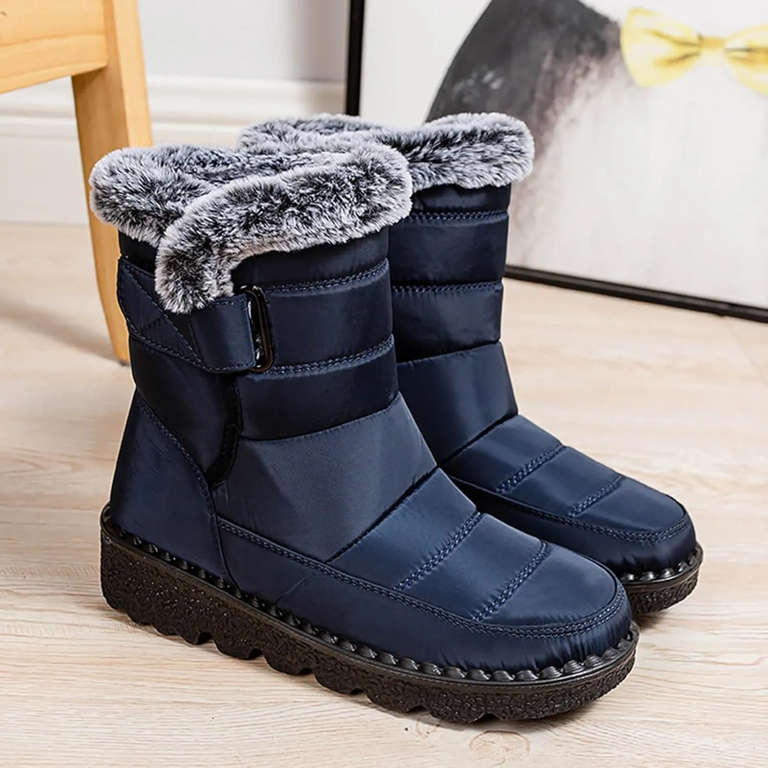 Rain Cloth Water Proof Insulated Boots for Men Plus Velvet Warm Mid Calf Boots Thick Bottom Non Slip Snow Tall Lug Boots