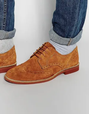 Red Tape Brogues In Tan Suede
