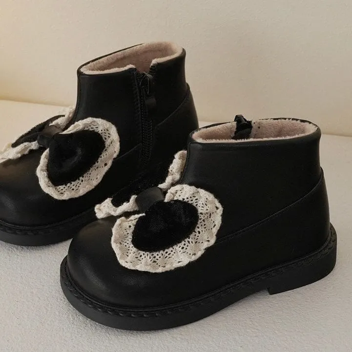Retro Bow Winter Fleece Martin Boots